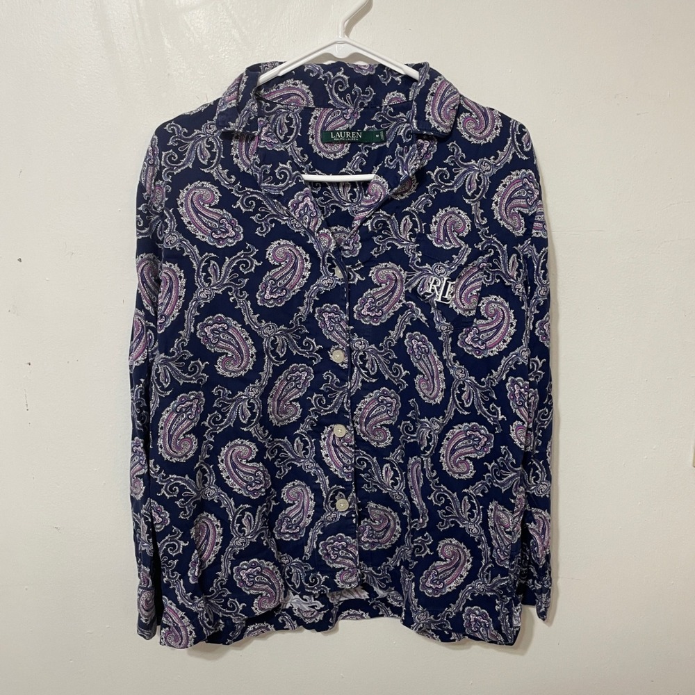 Lauren Ralph Lauren Paisley Pajama Set Navy Blue Pink Women's Size Medium